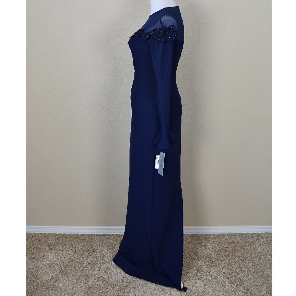 Teri Jon Rickie Freeman Long Navy Blue Formal Dress NEW 2 - Picture 4 of 11